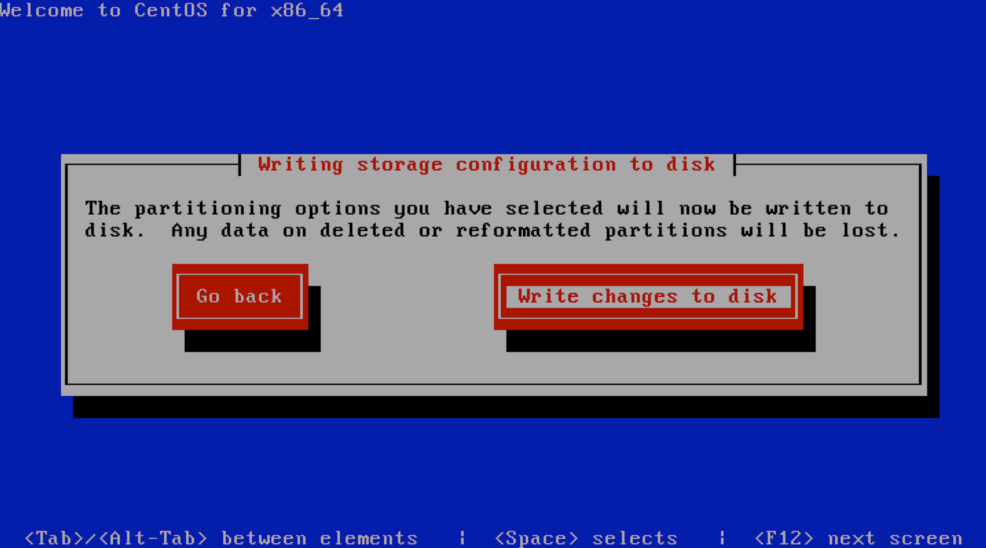 Choose "Write changes to disk" to continue